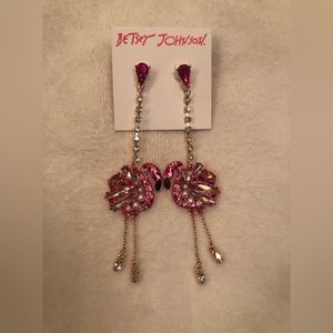 NWT Betsey Johnson Crystal Adorned Flamingo Earrings